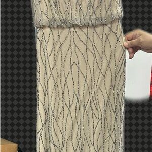 Elegant Beaded Dress in Beige and Silver